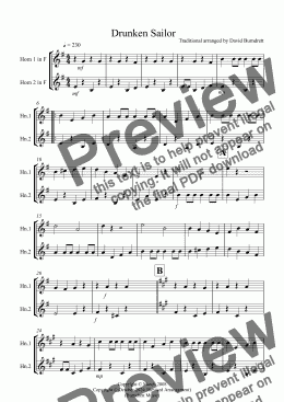 page one of Drunken Sailor for Horn Duet