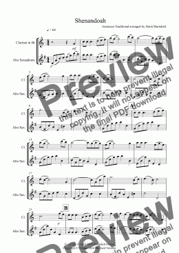 page one of Shenandoah Clarinet and Alto Saxophone Duet