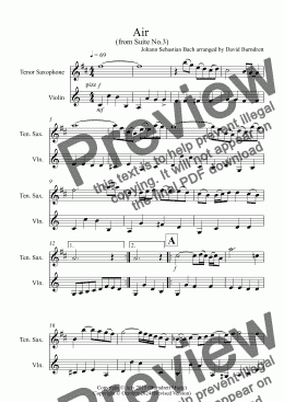 page one of Air on a G String for Tenor Saxophone and Violin Duet