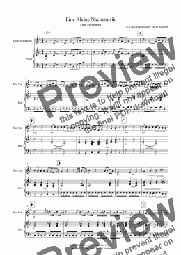 page one of Eine Kleine Nachtmusik (1st movement) for Tenor Saxophone and Piano