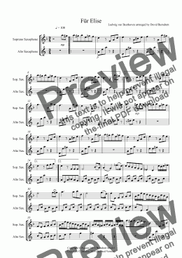 page one of Für Elise for Soprano and Alto Saxophone Duet