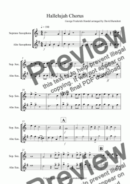 page one of Hallelujah Chorus for Soprano and Alto Saxophone Duet