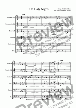 page one of Oh Holy Night, Blechbläser-Quintett