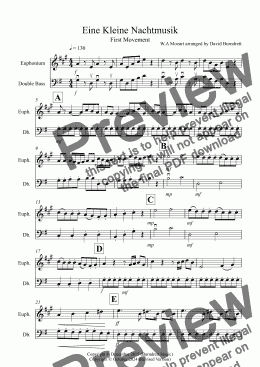 page one of Eine Kleine Nachtmusik (1st movement) for Euphonium and Double Bass Duet