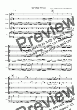 page one of Pachelbel Rocks! for Guitar Quartet