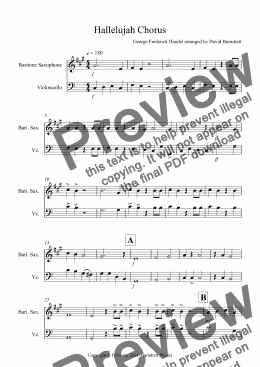 page one of Hallelujah Chorus for Baritone Saxophone and Cello Duet