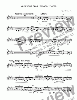 page one of Tchaikovsky, Pyotr - Variations on a Rococo for 4-valves flufelhorn