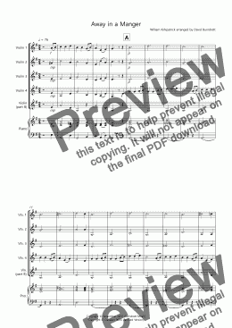 page one of Away in a Manger for Beginner and Advanced Violin Quartet