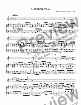 page one of Albinoni, Tomaso - Trumpet Concerto No.3, Op.7, I.Allegro in B-flat major (orig. Oboe) for trumpet Eb & piano