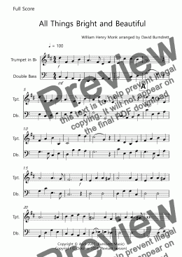 page one of All Things Bright and Beautiful for Trumpet and Double Bass Duet