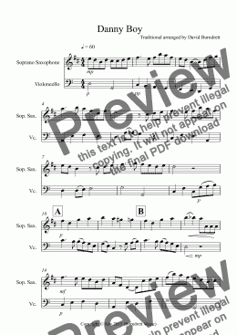 page one of Danny Boy for Soprano Saxophone and Cello Duet