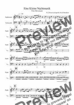 page one of Eine Kleine Nachtmusik (1st movement) for Euphonium and Cello Duet