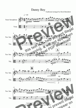 page one of Danny Boy for Tenor Saxophone and Viola Duet