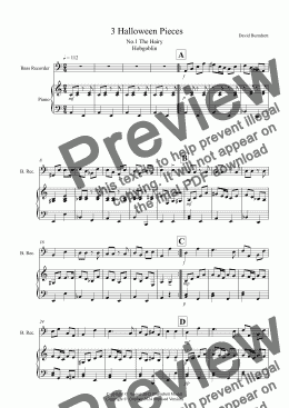 page one of 3 Halloween Pieces for Bass Recorder and Piano