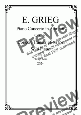 page one of Grieg Piano Concerto in A minor Op 16 for Solo Piano