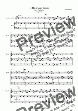 page one of 3 Halloween Pieces for Trombone in Bb and Piano