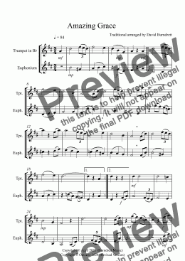 page one of Amazing Grace for Trumpet and Euphonium Duet