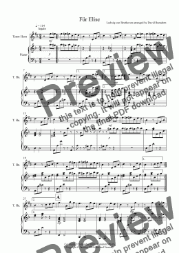 page one of Für Elise for Tenor Horn and Piano