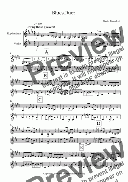 page one of Blues Duet for Euphonium and Violin Duet