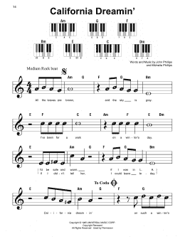 page one of California Dreamin' (Super Easy Piano)