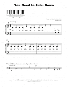 page one of You Need To Calm Down (5-Finger Piano)