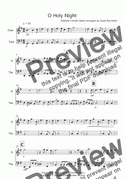 page one of O Holy Night for Flute and Tuba Duet