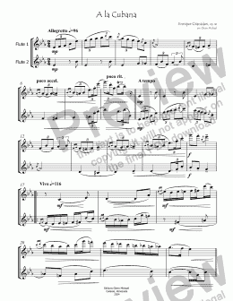 page one of A la cubana  for Two Flutes