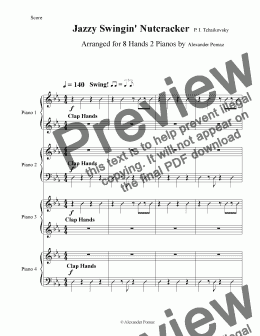 page one of Jazzy Swingin' Nutcracker - P. I. Tchaikovsky - Alexander Pomaz - 8 Hands 2 Pianos