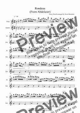 page one of Rondeau (From Abdelazer) for Flute and Guitar Duet