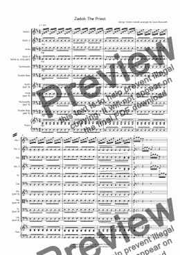 page one of Zadok The Priest for Beginner and Advanced String Orchestra