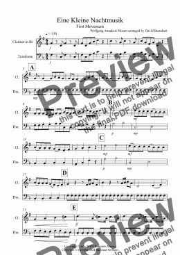 page one of Eine Kleine Nachtmusik (1st movement) for Clarinet and Trombone Duet