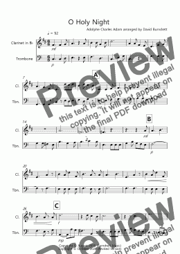 page one of O Holy Night for Clarinet and Trombone Duet