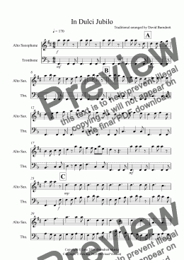 page one of In Dulci Jubilo for Alto Saxophone and Trombone Duet