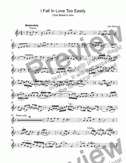 page one of Styne, Jule - I Fall In Love Too Easily transcribed trumpet solo