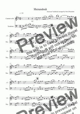 page one of Shenandoah for Clarinet and Trombone Duet