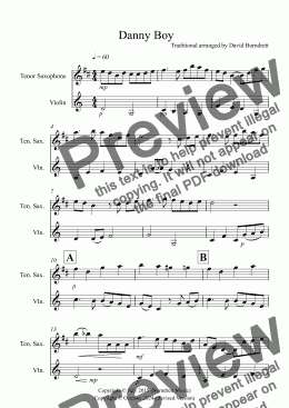 page one of Danny Boy for Tenor Saxophone and Violin Duet