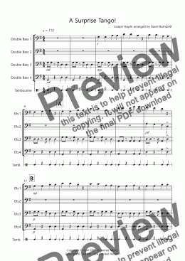 page one of A Surprise Tango! for Beginner and Advanced Double Bass Quartet