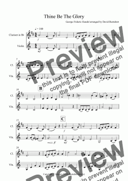 page one of Thine Be The Glory for Clarinet and Violin Duet