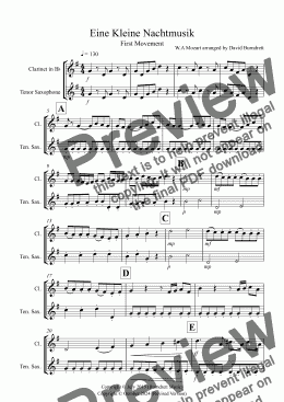 page one of Eine Kleine Nachtmusik (1st movement) for Clarinet and Tenor Saxophone Duet