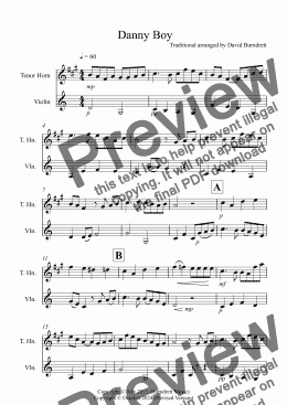 page one of Danny Boy for Tenor Horn and Violin Duet