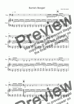 page one of Burnie's Boogie! for Easy Tuba and Piano