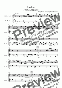 page one of Rondeau (From Abdelazer) for Clarinet and Euphonium Duet