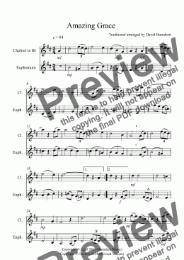 page one of Amazing Grace for Clarinet and Euphonium Duet