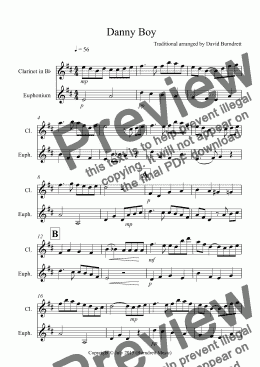 page one of Danny Boy for Clarinet and Euphonium Duet