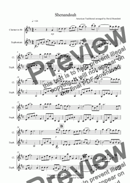 page one of Shenandoah for Clarinet and Euphonium Duet