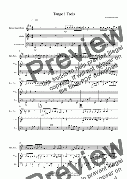 page one of Tango á Trois for Tenor Saxophone, Violin and Cello Trio