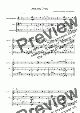 page one of Amazing Grace for Tenor Saxophone, Violin and Cello Trio