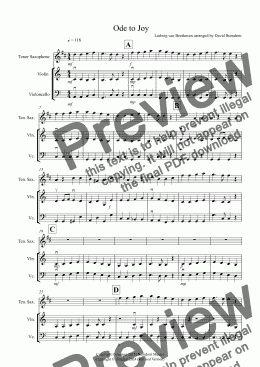 page one of Ode to Joy for Tenor Saxophone, Violin and Cello Trio