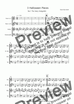 page one of 3 Halloween Pieces for Horn, Violin and Cello Trio