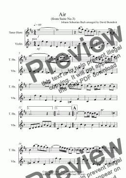 page one of Air on A G String for Tenor Horn and Violin Duet